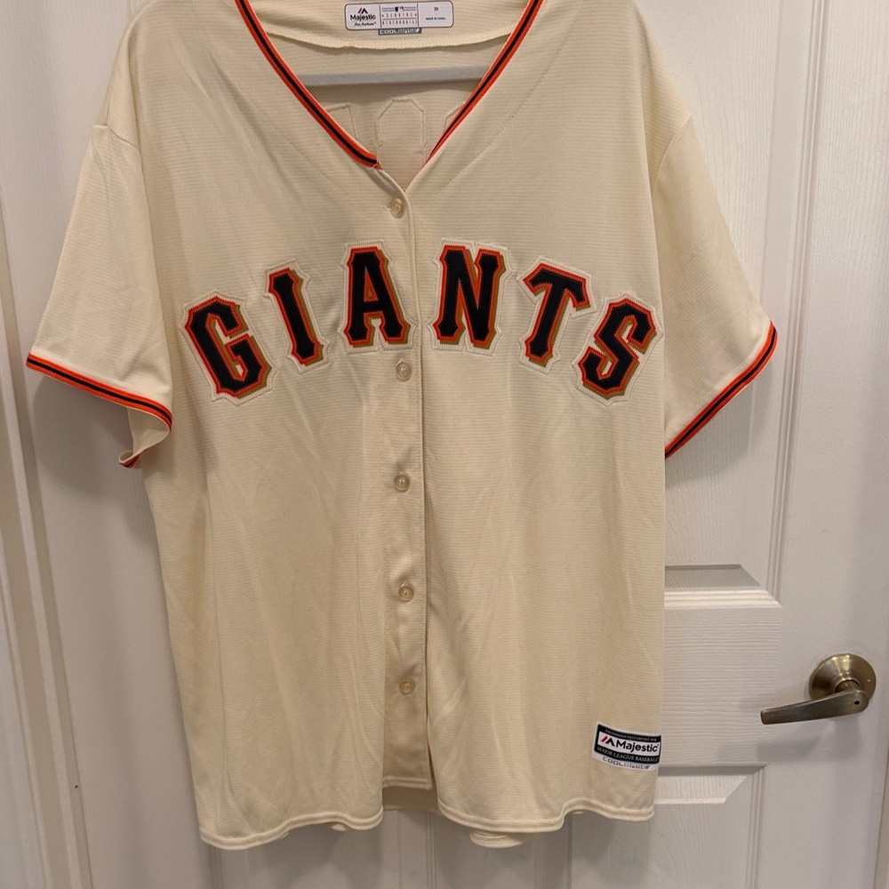 Majestic Cream Buster Posey Giants Button-Front Jersey with Black & Orange Trim